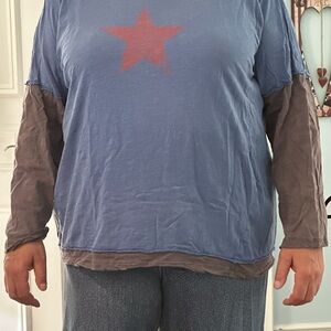 Magnolia Pearl Blue and Gray Star Long Sleeve Tee